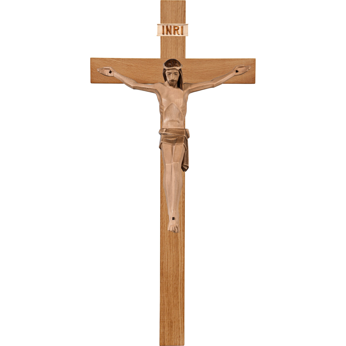 Cristo moderno LUCA en cruz de roble simple ancha